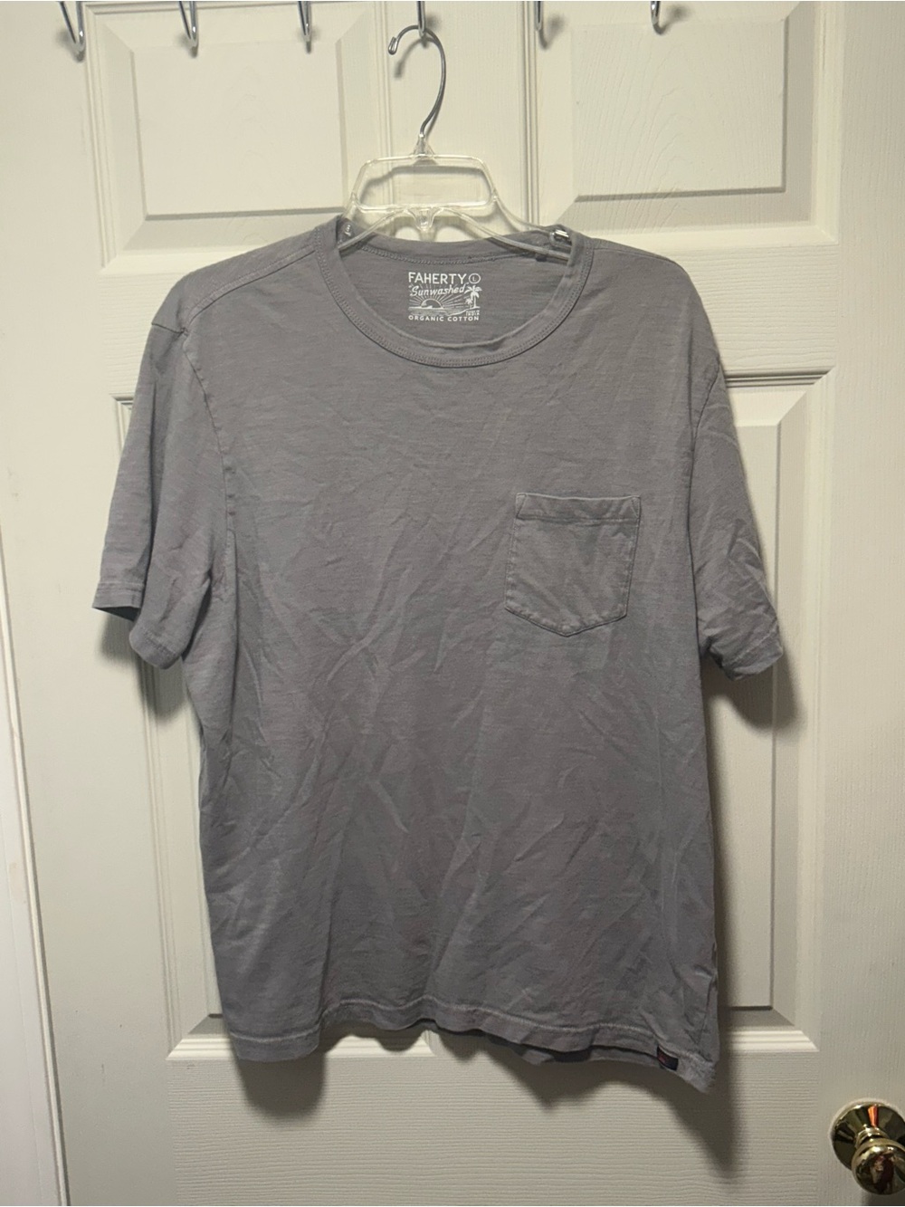 Faherty Sunwashed Organic Cotton Crewneck Tee T Shirt Mens Large Pocket Gray